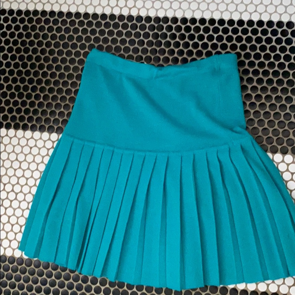 Vintage turquoise merino wool pleated mini skirt s - Picture 3 of 3